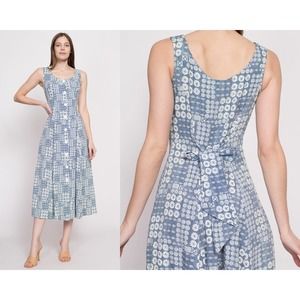 90s Boho Pinwheel & Swirl Print Sundress - Small | Vintage Grunge Dress
